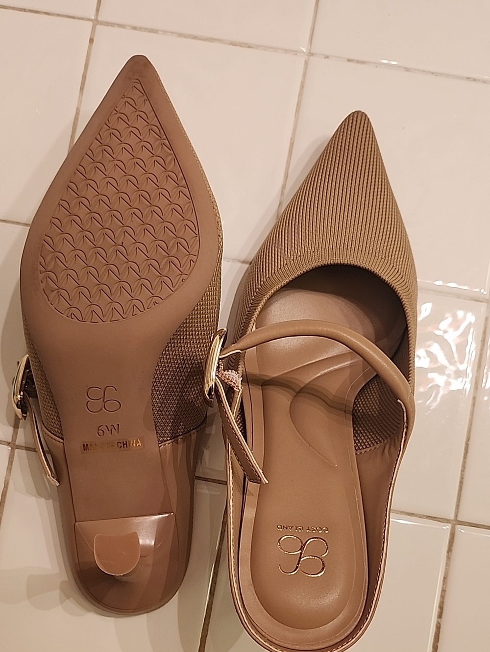 Cozy Island Shoes Beige Pointed-Toe Low Heel with Gold Buckle